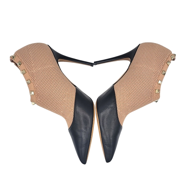 Valentino Rockstud Leather Knit Sock Booties Studded Pumps Black Nude 38.5 - Picture 9 of 14